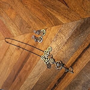 Steampunk necklace and earrings set